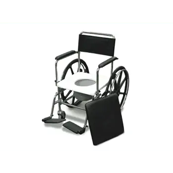 כסא רחצה ושירותים נירוסטה 201 מושב קשיח, גלגל גדול